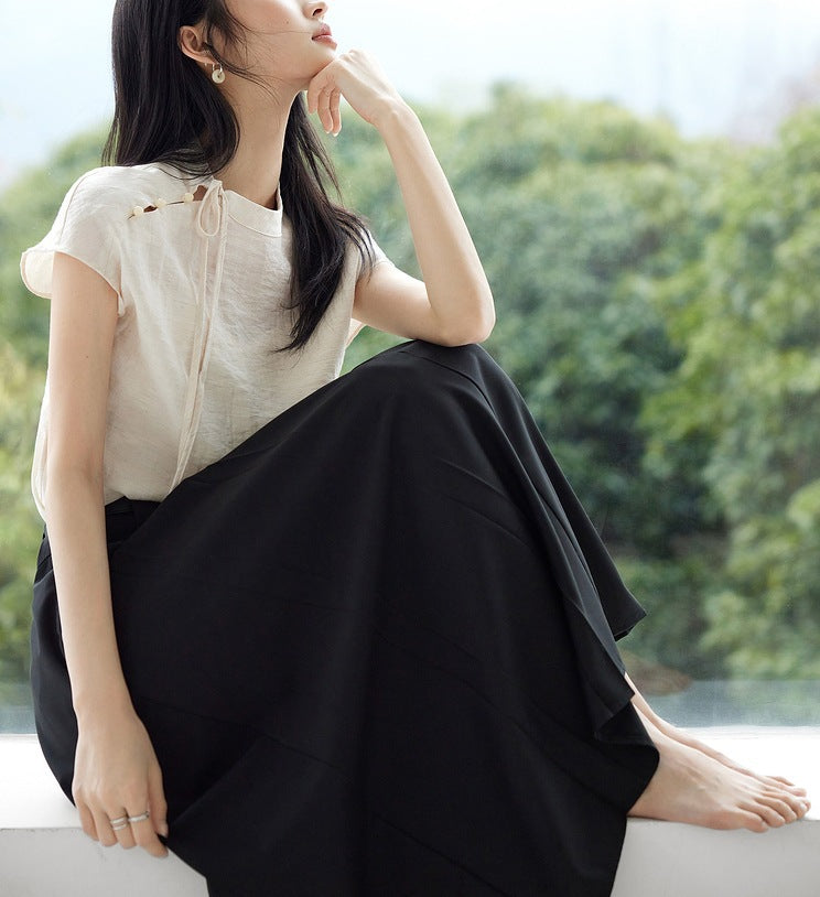 Mint Mamba New Chinese-style Intellectual Artistic Linen Short-sleeve Shirt For Women - cas7m