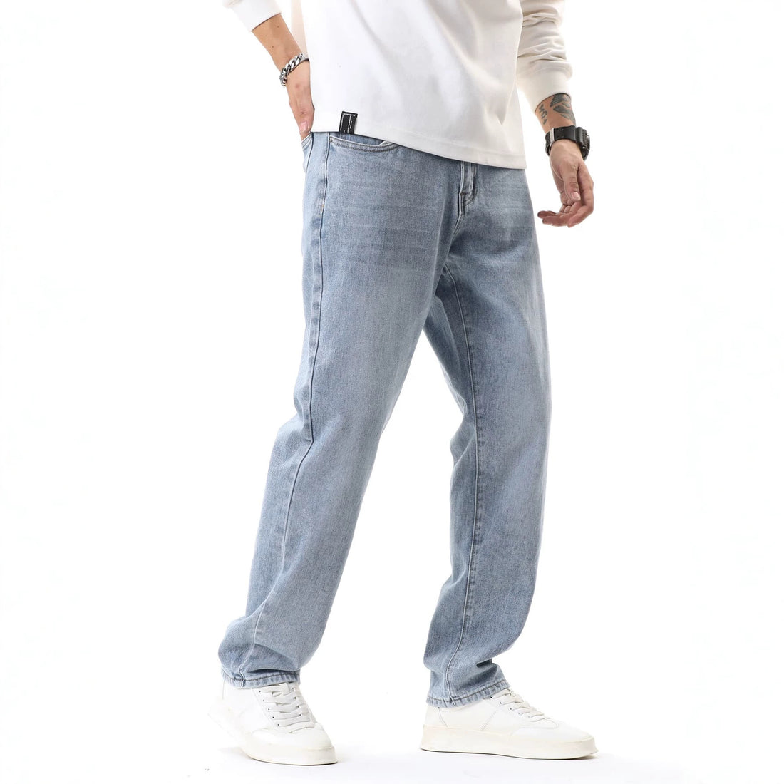 Retro Washed Blue Denim Pants Men's Summer Fashion Casual Trousers Design Sense Streetwear Style