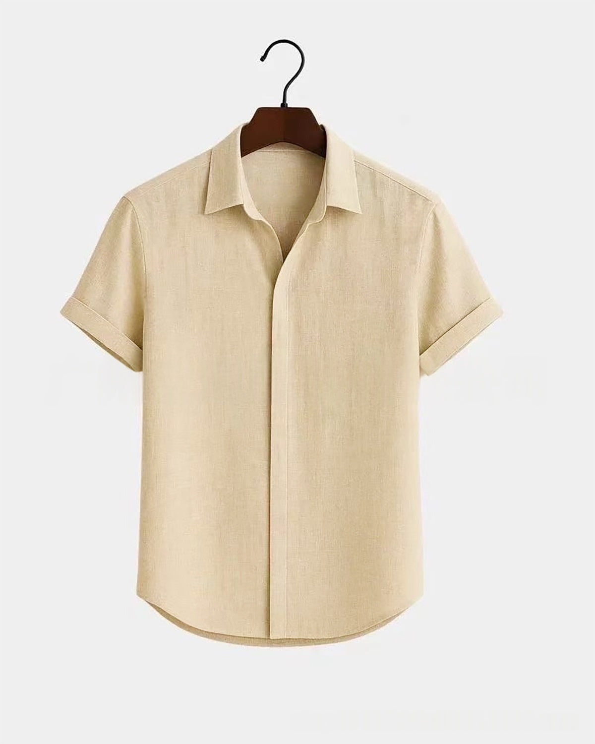 Solid-color Short-sleeve Cotton-linen Shirt For Men - cas7m