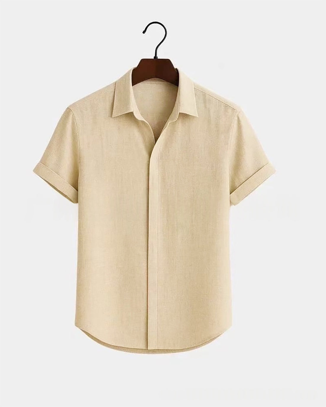 Solid-color Short-sleeve Cotton-linen Shirt For Men - cas7m