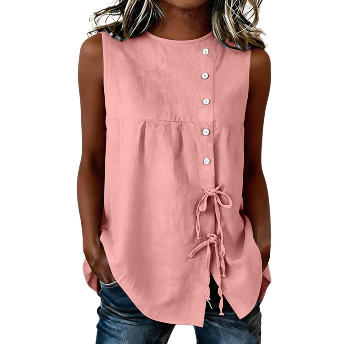 Loose-fit Sleeveless Shirt Blouse For Women - cas7m