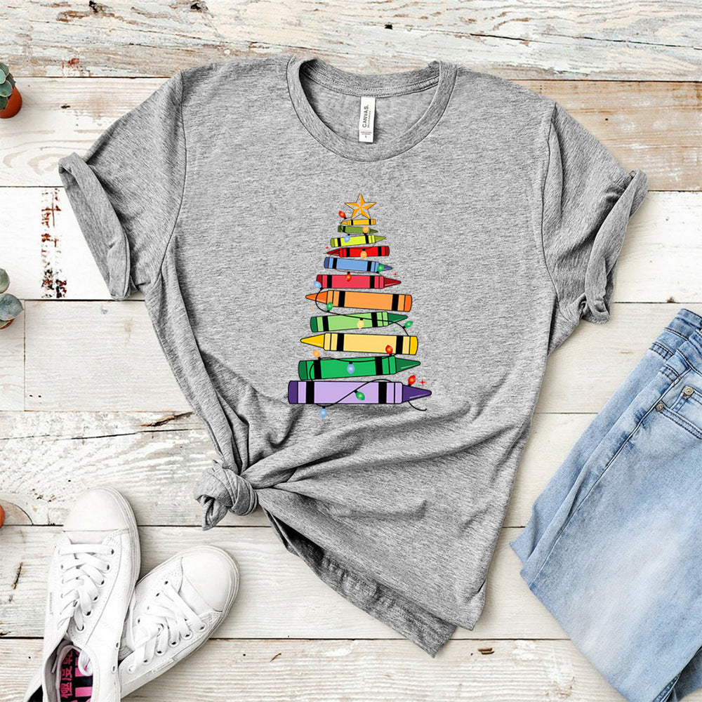 Crayon Christmas Tree Print Design Women's T-shirt - cas7m