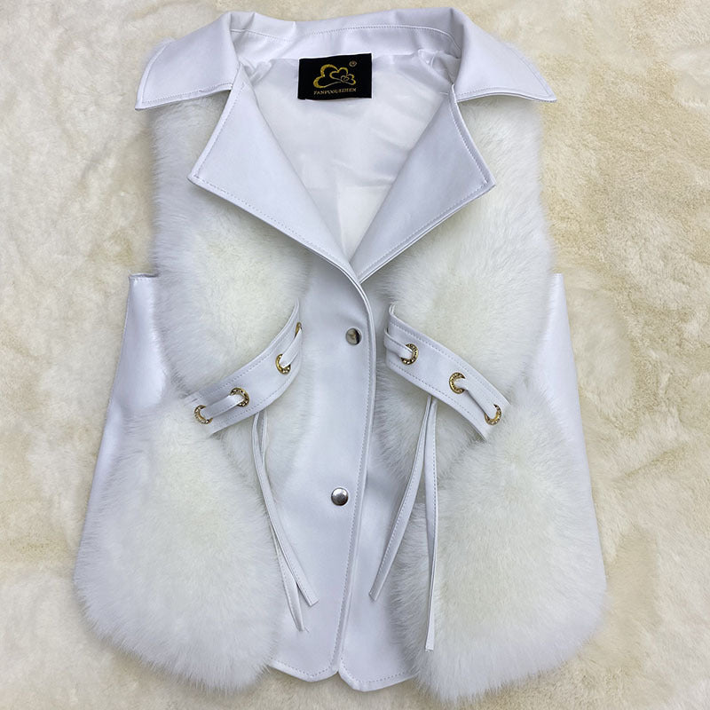 Warm Leisure Stitching Women's Fur Vests - cas7m
