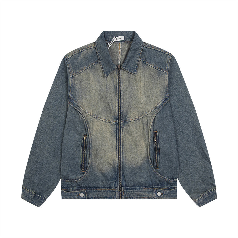 Punk Old Wash Denim Jacket Men - cas7m