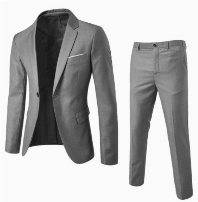 Two-piece Solid Color Slim-fit Coat Suit Pants - cas7m