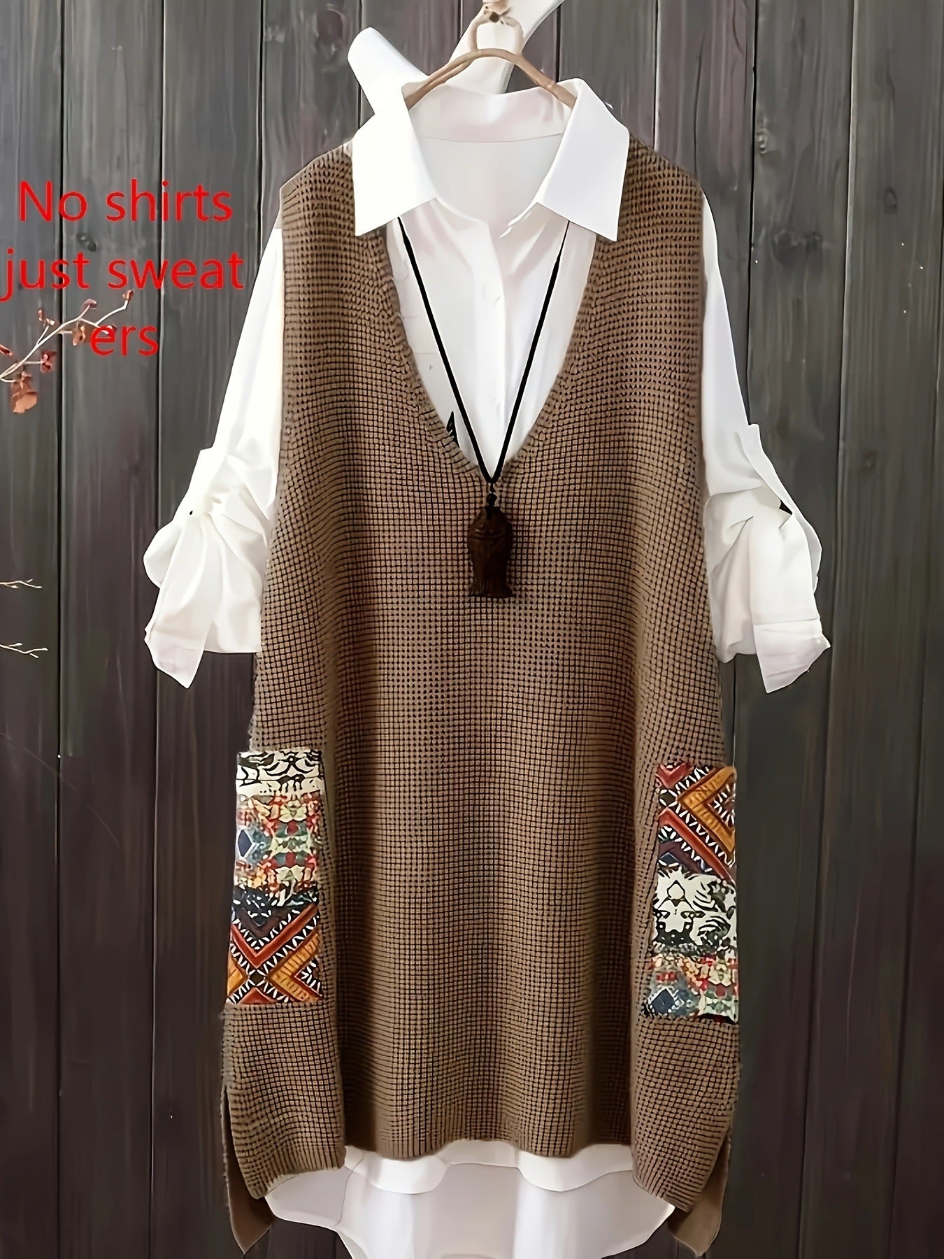 Women's Knitted Vest Loose V-neck - cas7m