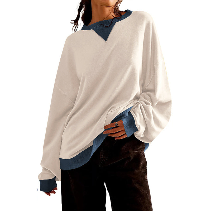 Loose Casual Contrast Color Sweater For Women - cas7m