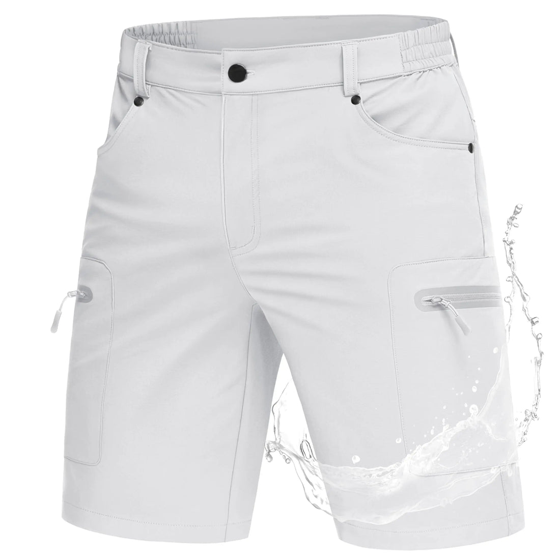 White shorts with water splash design on a white background