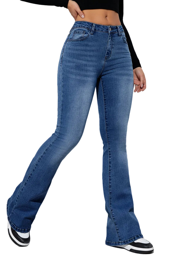 Women's Slim-fit Jeans Pants With Flared Design Fashion Casual High Waist Stretch Trousers - cas7m