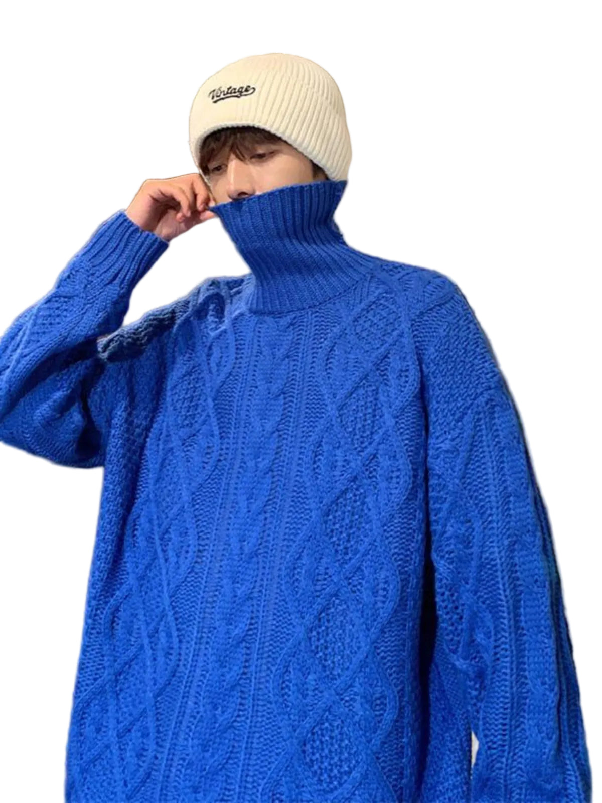 Japanese-style Retro Green Jacquard Turtleneck Sweater - cas7m