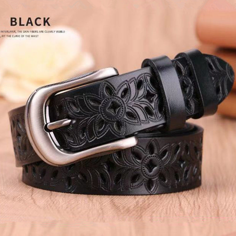New Belt Hollow Pattern Belt Ladies Trend Waistband Genuine Woman Belt Vintage Pin Buckle Strap Jeans - cas7m