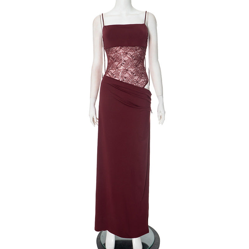 Y2K Lace Suspender Dress Fashion Sexy Lace Long Dresses Party Evening Club Beach Clothing For Women - cas7m