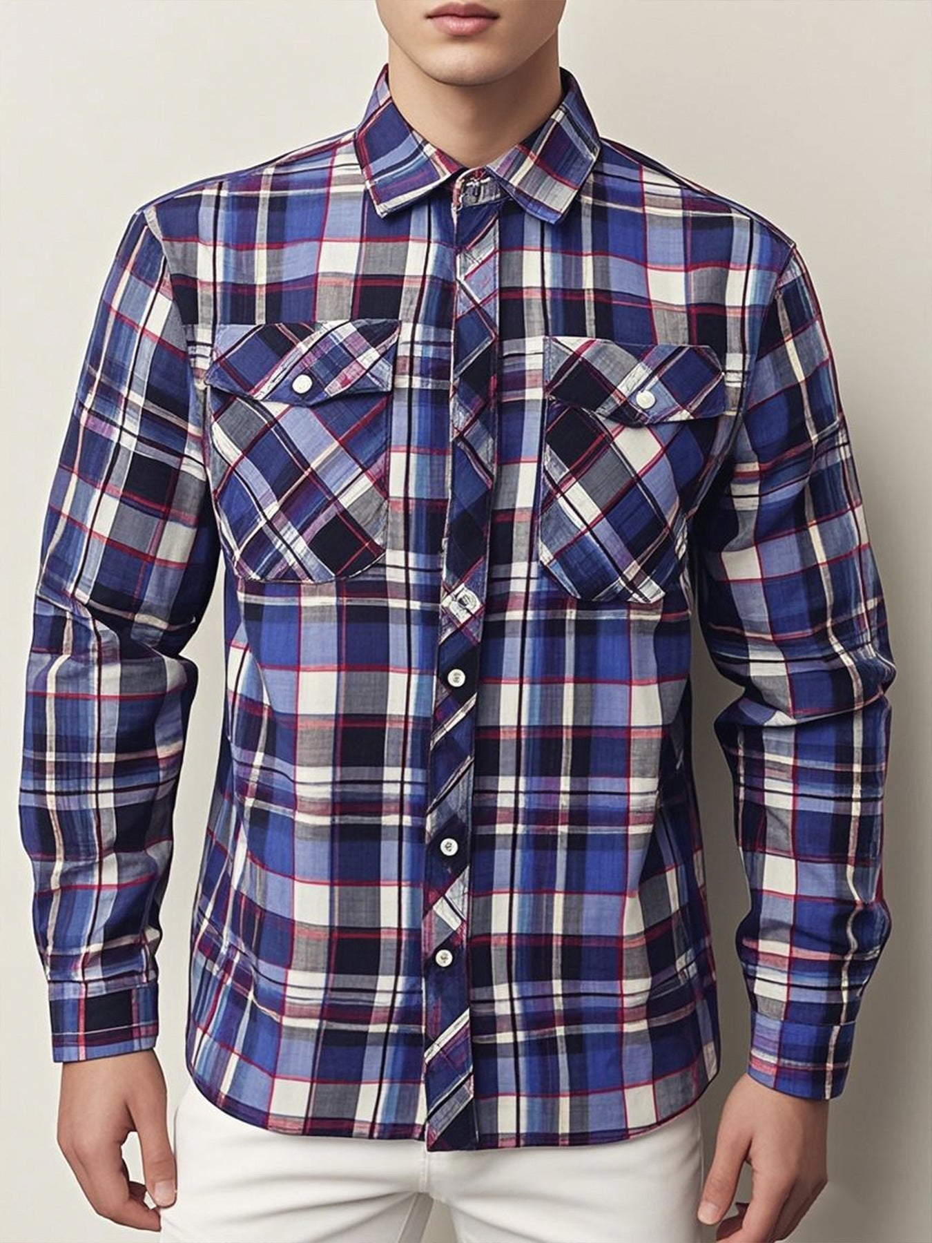 Mens Stylish Long-Sleeve Lapel Shirt - cas7m