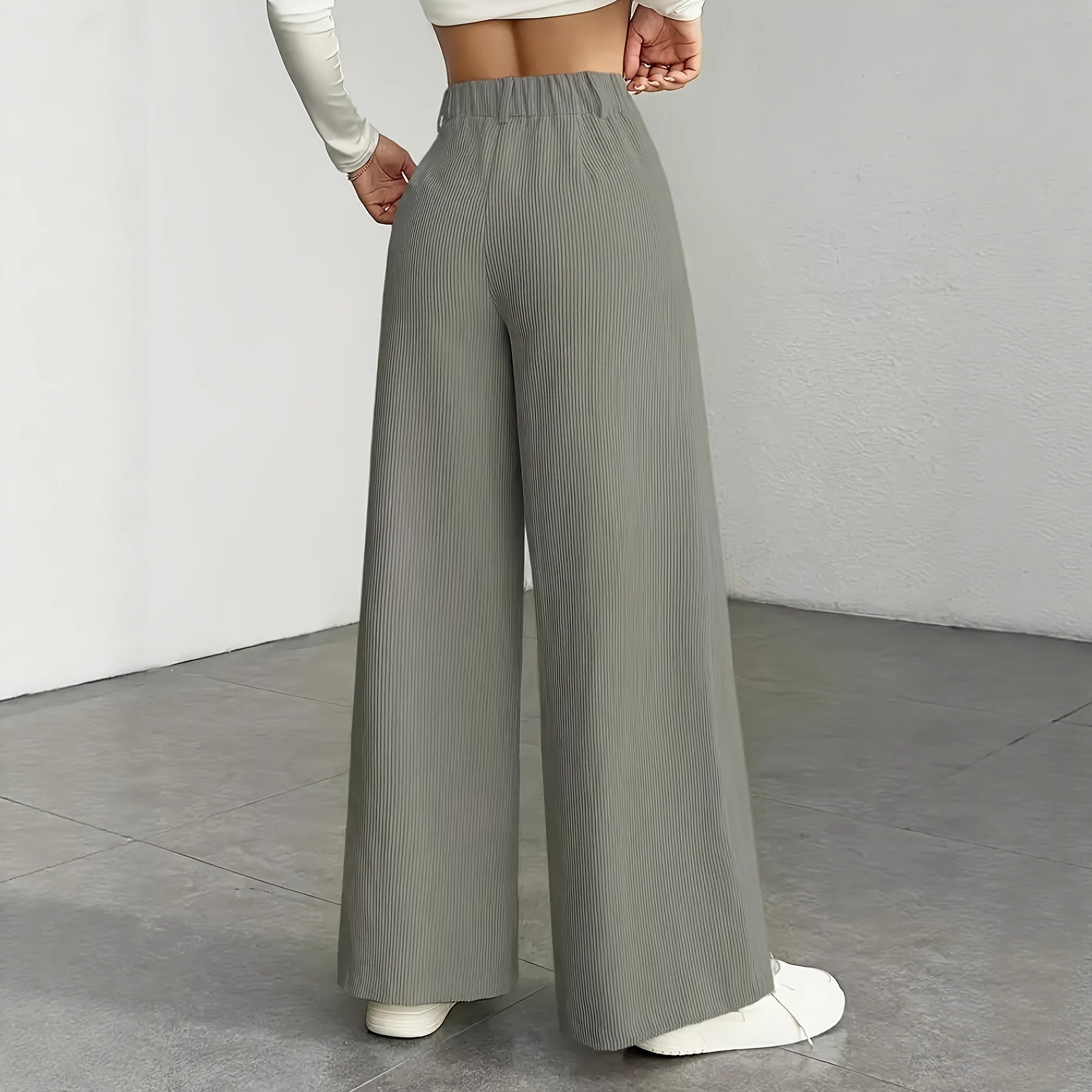 High Waist Wide Leg Pants With Vertical Stripes Straight Mopping Pants Commuter's All-matching - cas7m