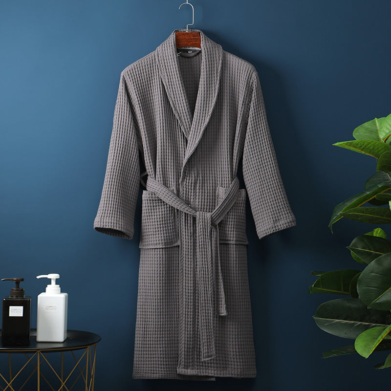 Pure Cotton Bathrobe Long Waffle All Cotton Nightgown - cas7m