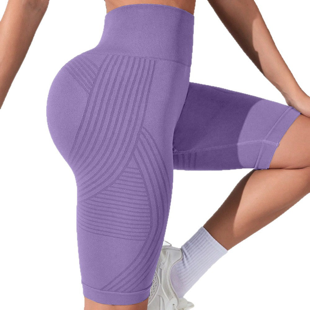 Seamless High Waist Yoga Pants Hip Lifting Peach Hip Fifth Pants - cas7m