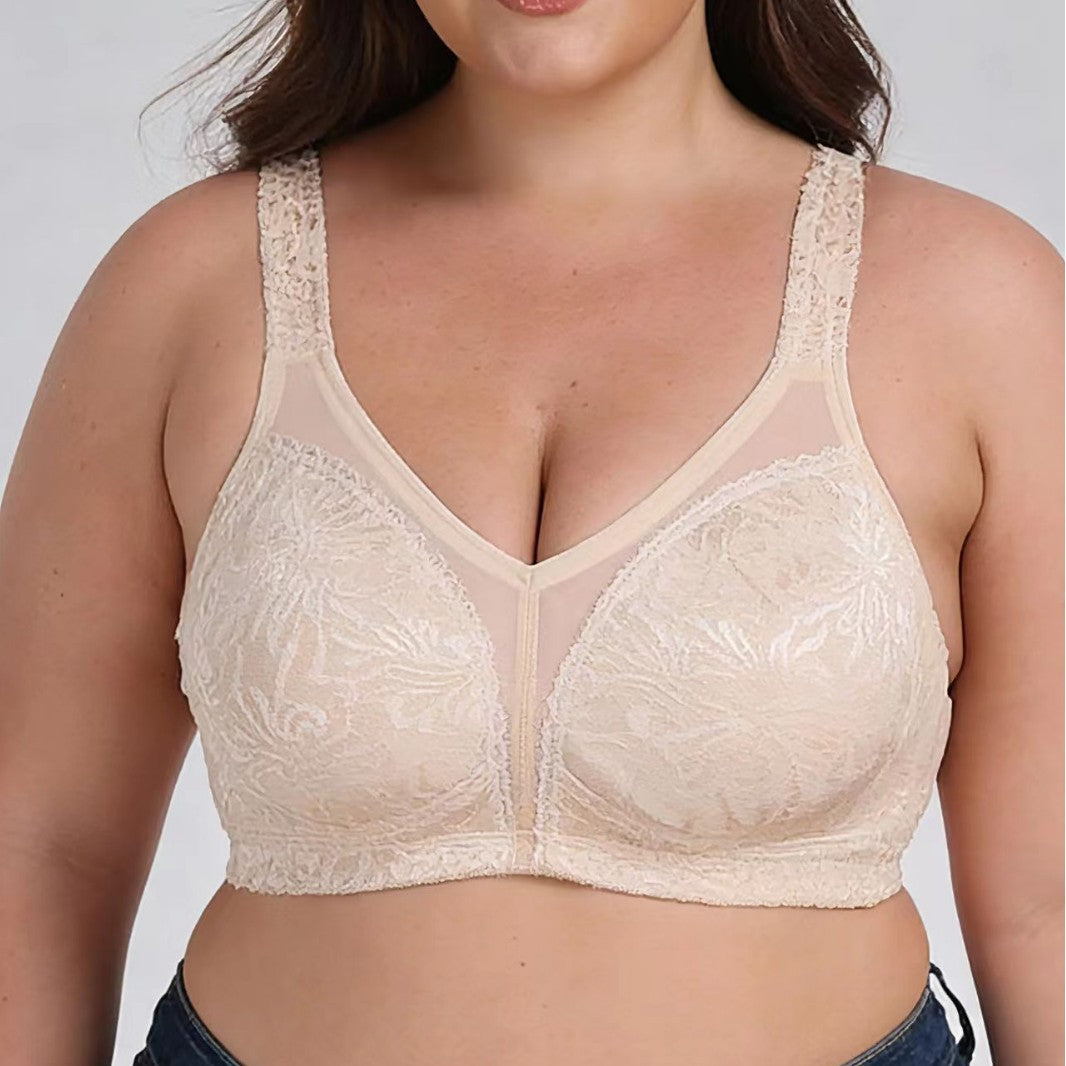 Embroidered Full-Cup Plus-Size Ultra-Thin Wireless Bra For Women - cas7m