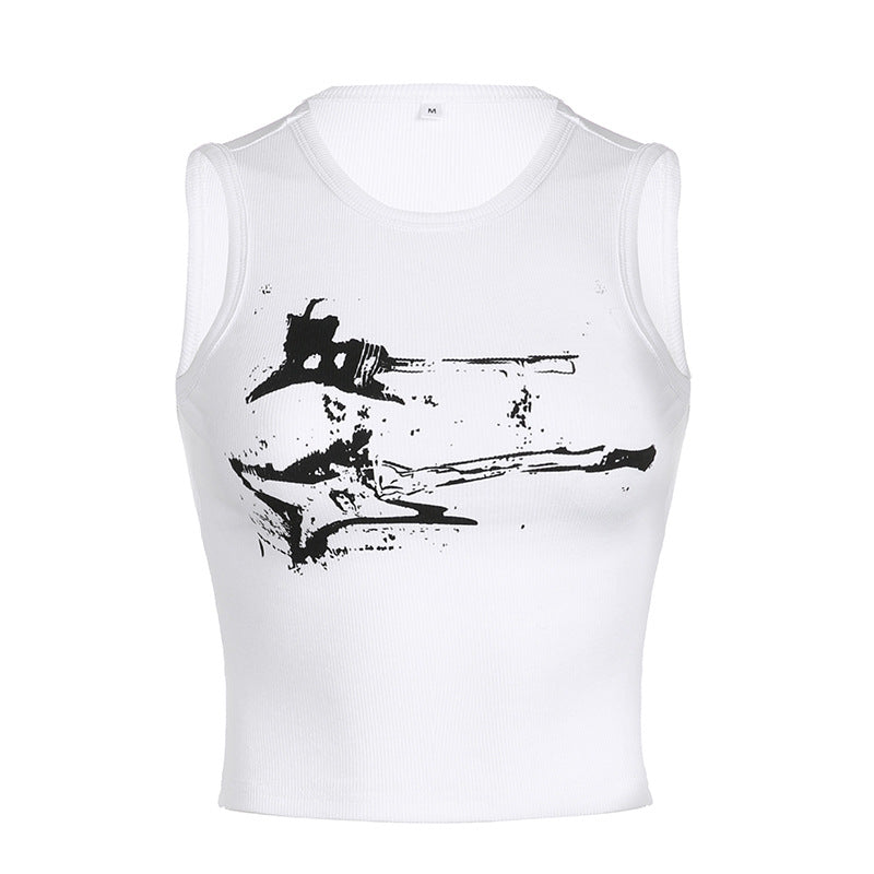American Guitar Doodle Print Vest - cas7m