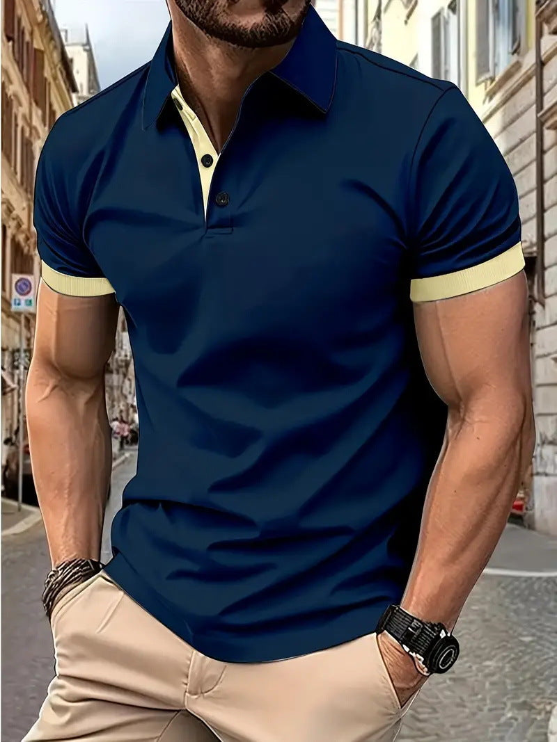 3D Solid Color Lapel Short Sleeve Polo Shirt Casual Loose Men - cas7m