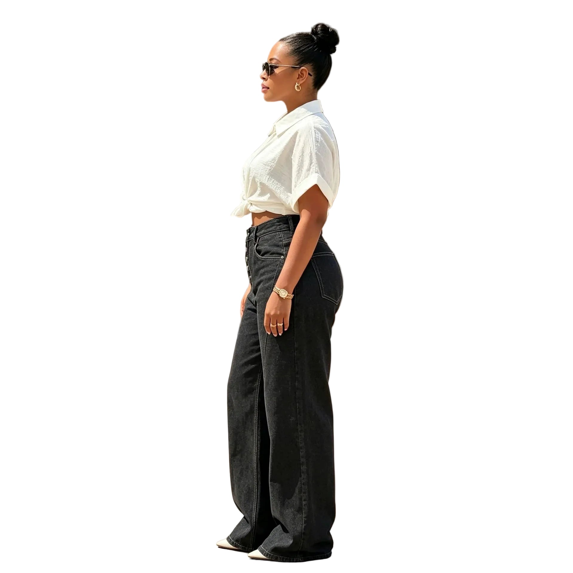 NewTopstitching Multi-button Fly Front Denim Pants