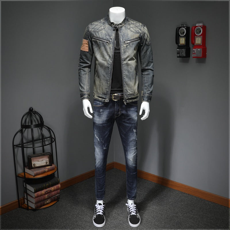 Men's Personalized Patch Denim Jacket - cas7m
