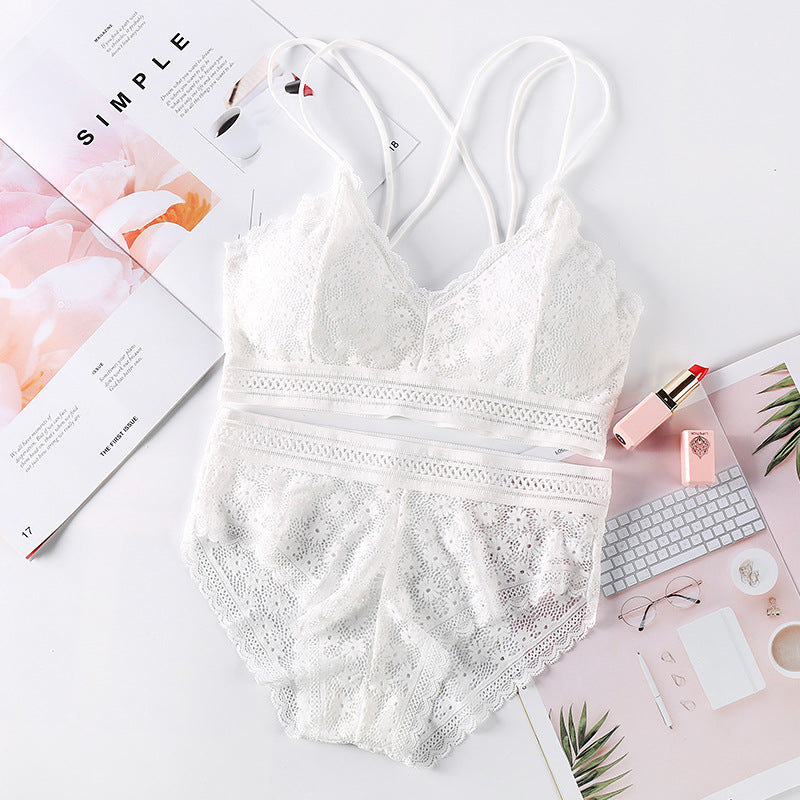 Elegant Cotton Lace Bralette with Rabbit Hair Blend - Women's Lingerie - cas7m