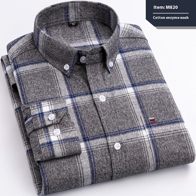 Cotton Long-sleeved Shirt Plaid Business Slim Fit - cas7m
