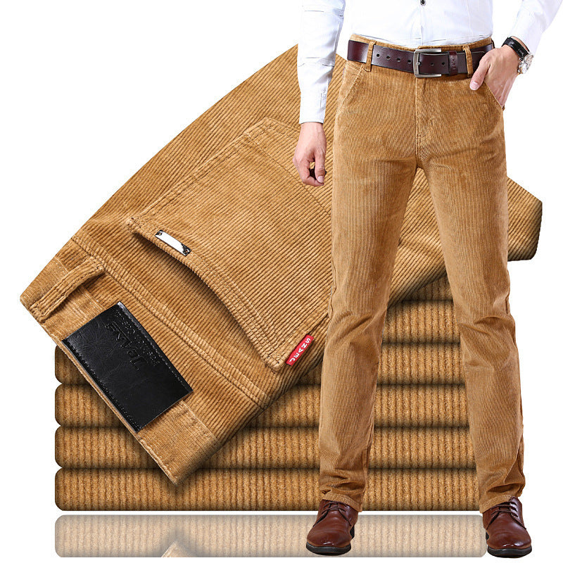 Men's Pockets Corduroy Trousers Winter Slim-fit Straight-leg Casual Pants Clothing - cas7m