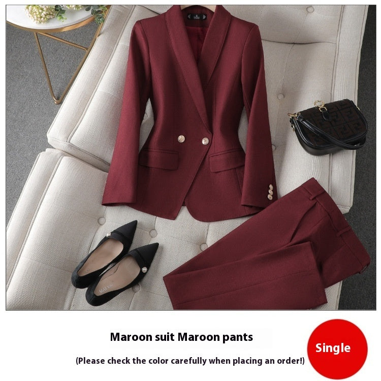 Wine Red High-end Formal Wear Elegant Business Suit Two-piece Set - cas7m