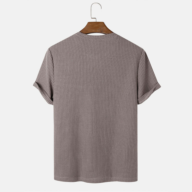 Men Summer Solid Color Round Neck Basic T-Shirts - cas7m
