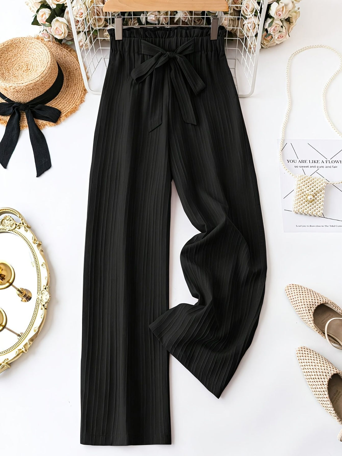 Women's Solid Color Belt Casual Pants - cas7m