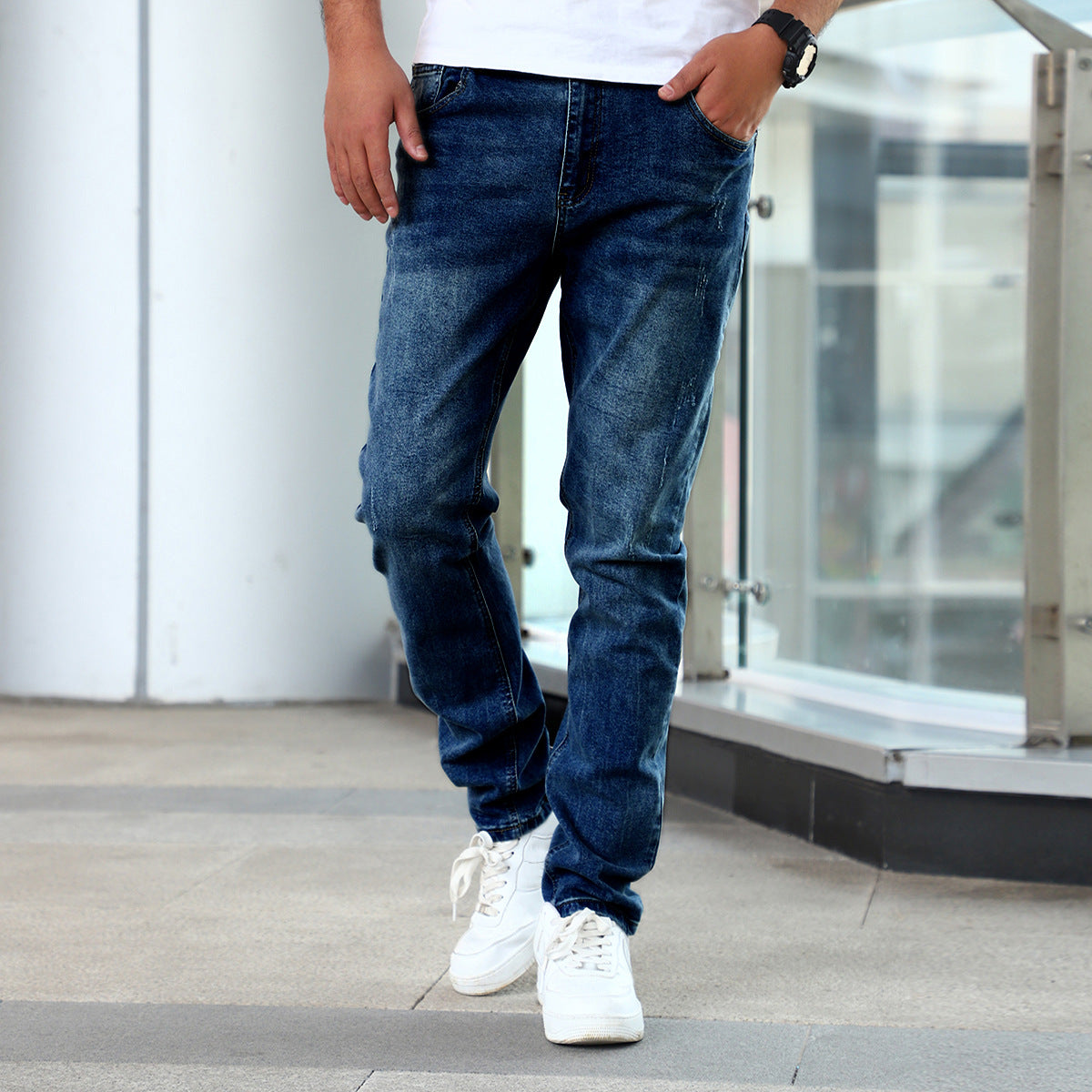 Slim Fit Stretch Men's Youth Blue Casual Pants - cas7m