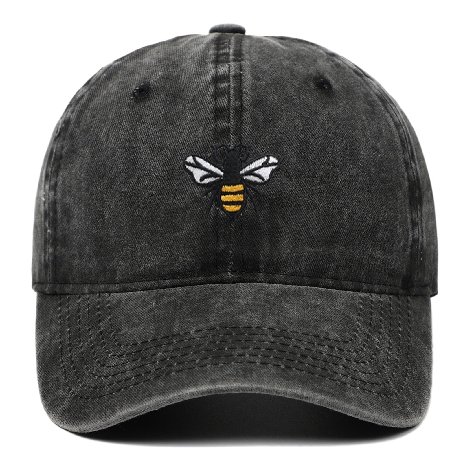 Bee Embroidery Baseball Cap Vintage Worn Looking Washed-out - cas7m