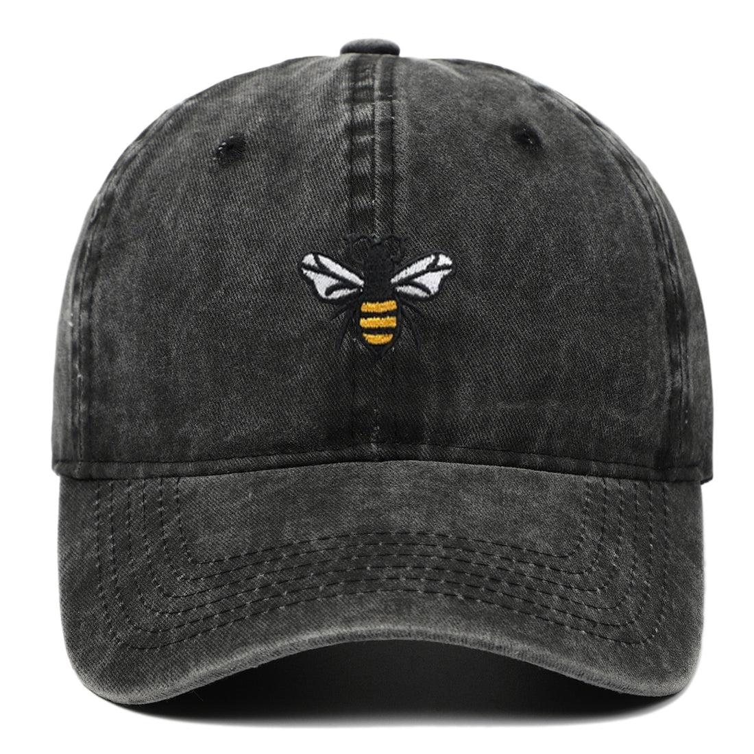 Bee Embroidery Baseball Cap Vintage Worn Looking Washed-out - cas7m