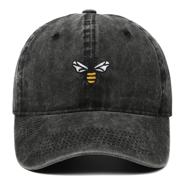 Bee Embroidery Baseball Cap Vintage Worn Looking Washed-out - cas7m