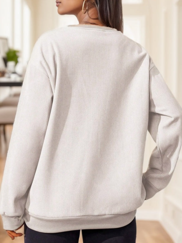 Women Loose Fit Embroidered Print Sweatshirt Top - cas7m