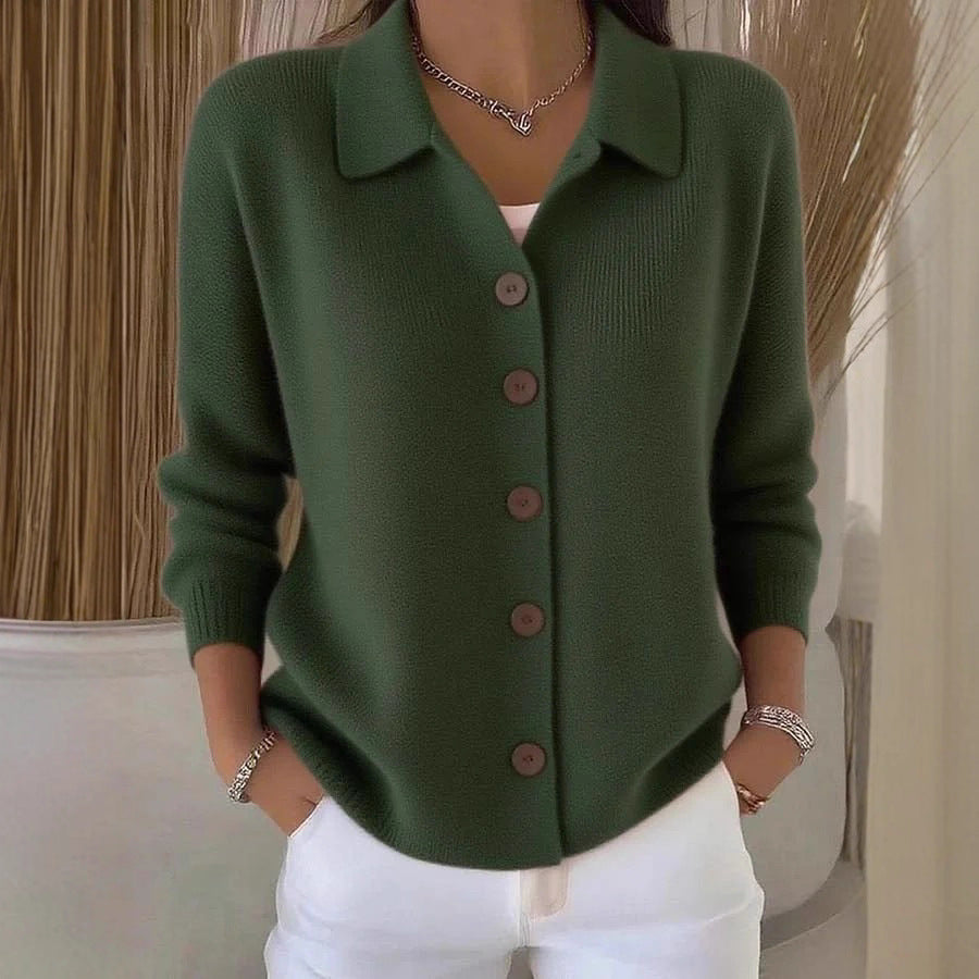 Button-knitted Lapel Sweater Cardigan Coat For Women - cas7m
