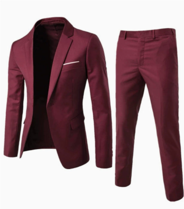 Two-piece Solid Color Slim-fit Coat Suit Pants - cas7m