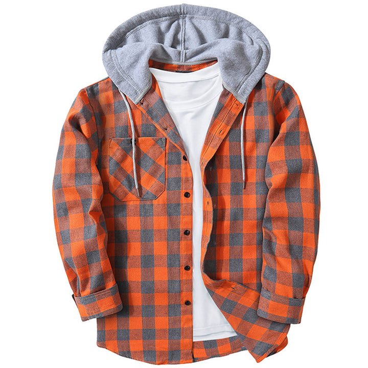 Hooded Plaid Shirt Men's Casual - cas7m