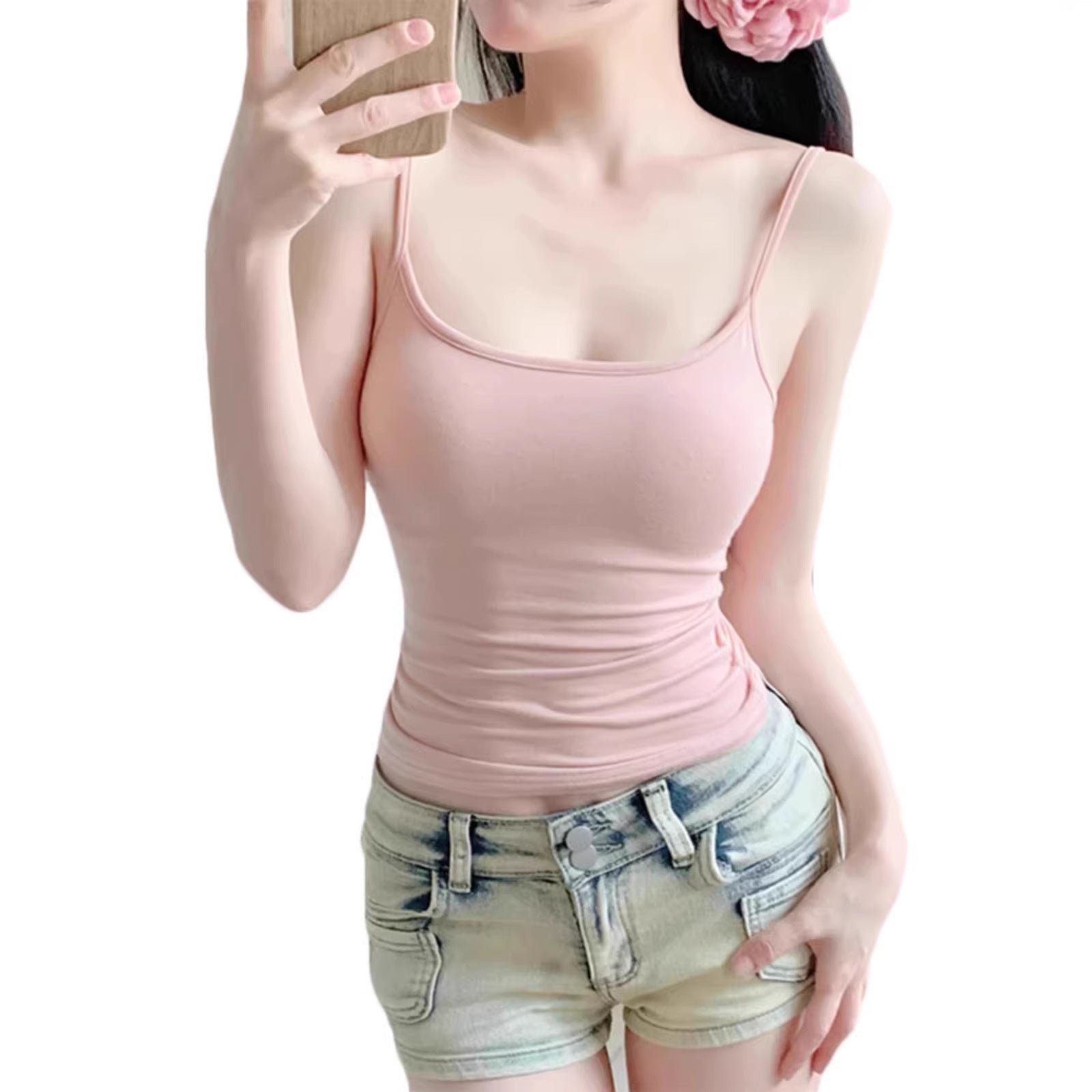 Womens Fashion Solid-Color Slim-Fit Cotton Camisole - cas7m
