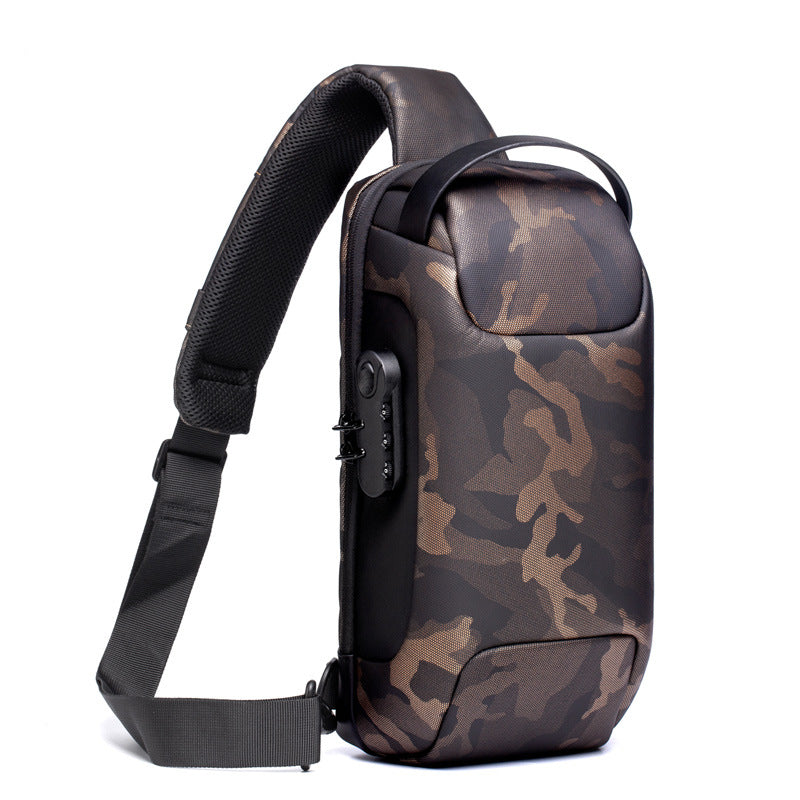 Waterproof USB Anti-theft Bag Men Oxford Crossbody Shoulder Bag Sling Multifunction Short Travel Messenger Chest Pack - cas7m