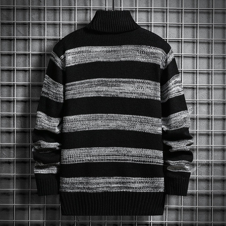 High-neck Men's Autumn And Winter Long-sleeved Trendy Slim Striped Sweater - cas7m