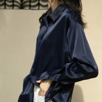 Women's Long-sleeved Satin Shirt - cas7m