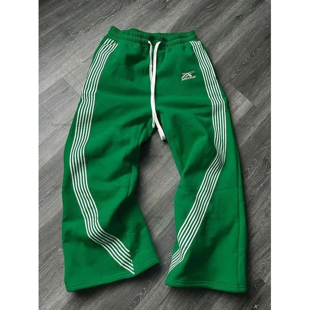 Striped With Fleece Lining Fleece Sports Pants - cas7m