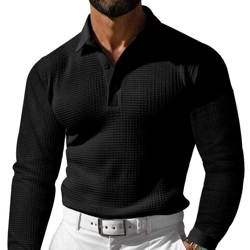 Lapel Button Long Sleeve Vacation Casual T-shirt - cas7m