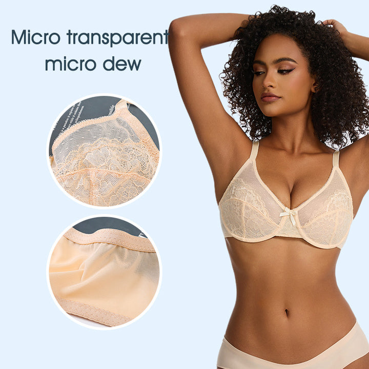 Ultra-Thin Mesh Nylon Bra with Fixed Straps - Skin, Black, Gray - cas7m