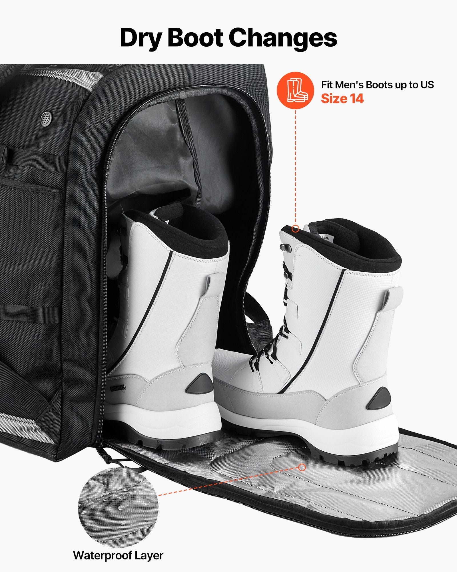 65L Waterproof Ski Boot Bag with Independent Compartments - cas7m