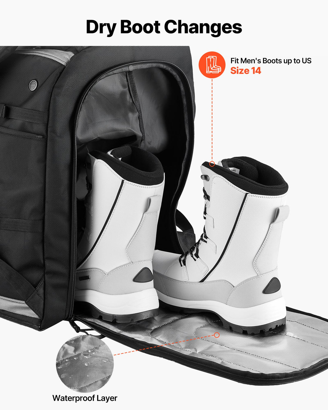 65L Waterproof Ski Boot Bag with Independent Compartments - cas7m