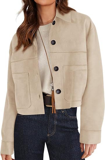 European And American Style Women Faux Suede Short Jacket Casual Lightweight Autumn Fashion - cas7m