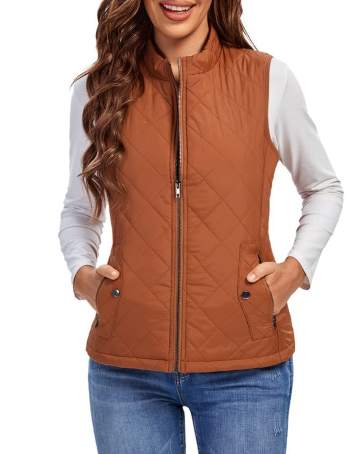 Women's Cotton Vest Stand Collar Zipper Pocket Warm - cas7m